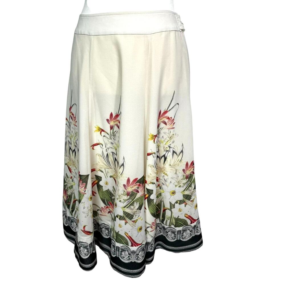 SOFT SURROUNDING XS Petite Skirt Floral Lilly Pattern Watercolor Art to Wear Tan